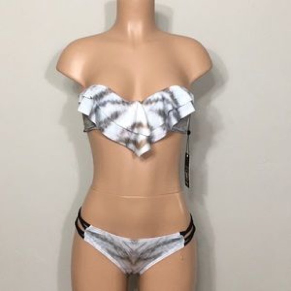 Wildfox Silver Tiger Drape Top & Bottoms Swimsuit